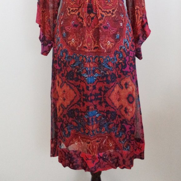 Diane Von furstenberg silk boho dress red floral abstract size 10 medium - Picture 3 of 11